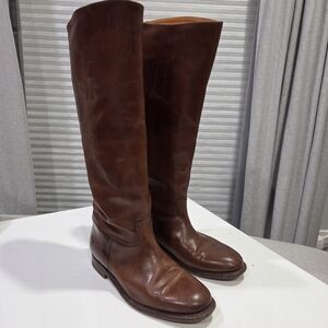 FRYE Abigail Cognac All Leather OTK Riding Boot Pull On Hi Polish Broken In 7M
